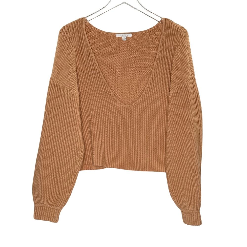 Lunya Cozy Cotton Silk Reversible Pullover Sweater S Dusty Rose Tan Lounge